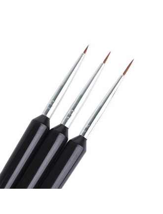 3-Pack Black Nail Art Brushes