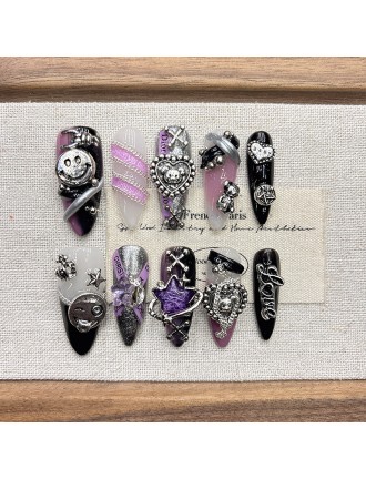 Dark Purple Embossed Nail Art