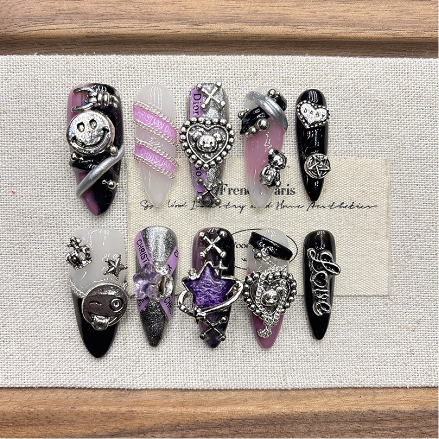 Dark Purple Embossed Nail Art