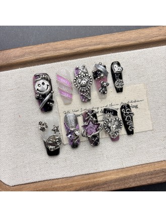 Dark Purple Embossed Nail Art