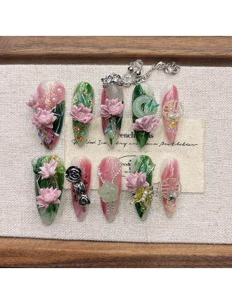 Handmade Lotus Nail Art