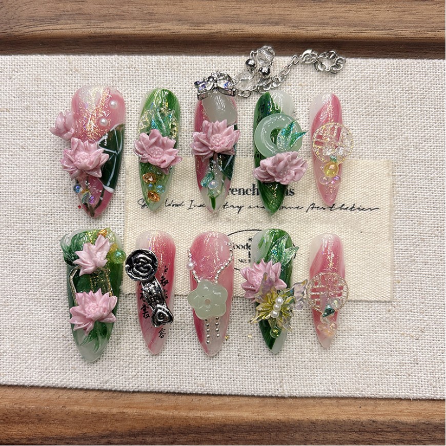 Handmade Lotus Nail Art