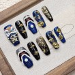 Blue and Gold Lion Relief Nail Art