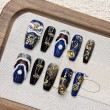 Blue and Gold Lion Relief Nail Art