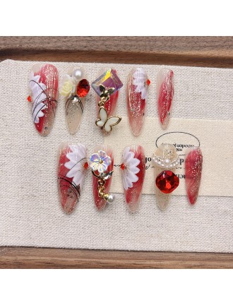 Pink Flower Embossed Nail Art