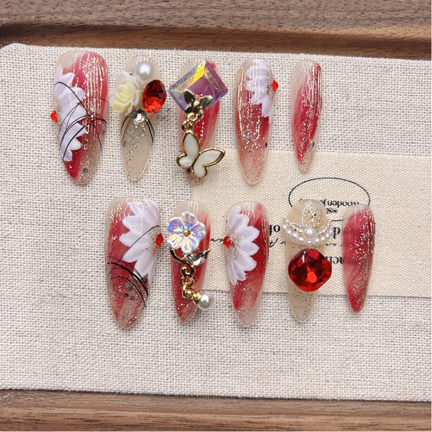 Pink Flower Embossed Nail Art