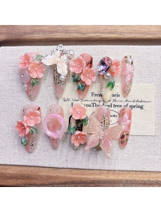 Pink 3D Butterfly Embossed Nail Art