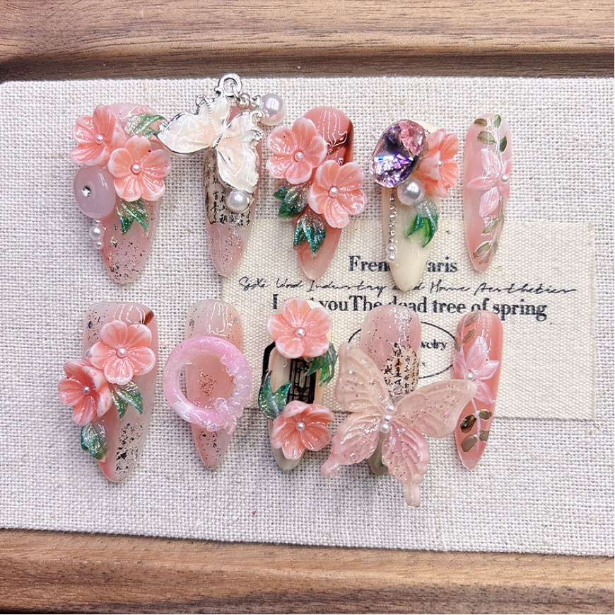 Pink 3D Butterfly Embossed Nail Art