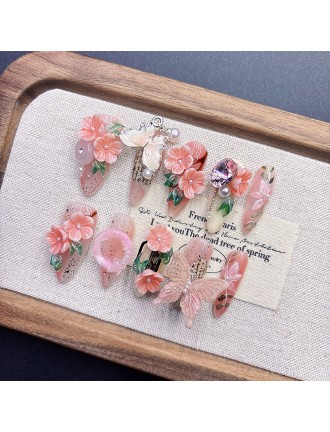 Pink 3D Butterfly Embossed Nail Art