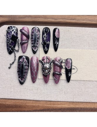 Purple 3D Snake Embossed Nail Art