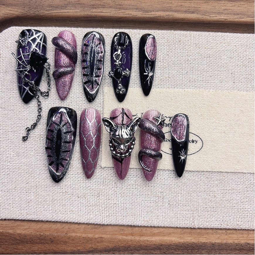 Purple 3D Snake Embossed Nail Art