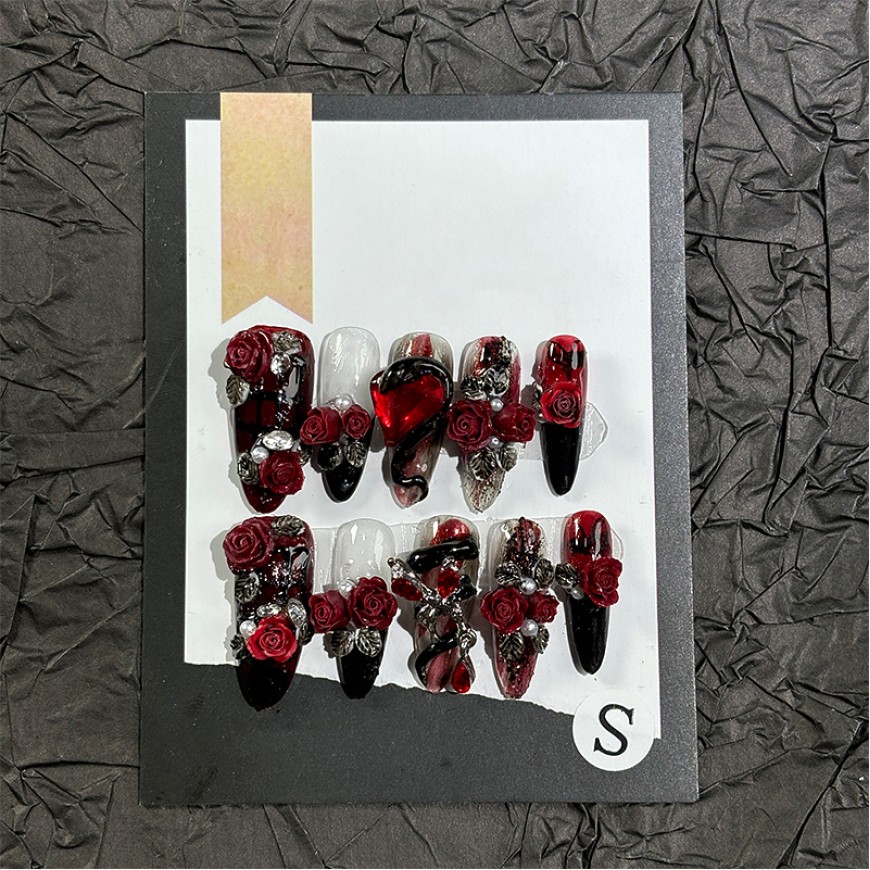 3D Rose and Snake Embossed Nail Art
