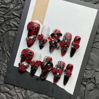 3D Rose and Snake Embossed Nail Art