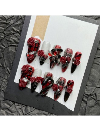 3D Rose and Snake Embossed Nail Art