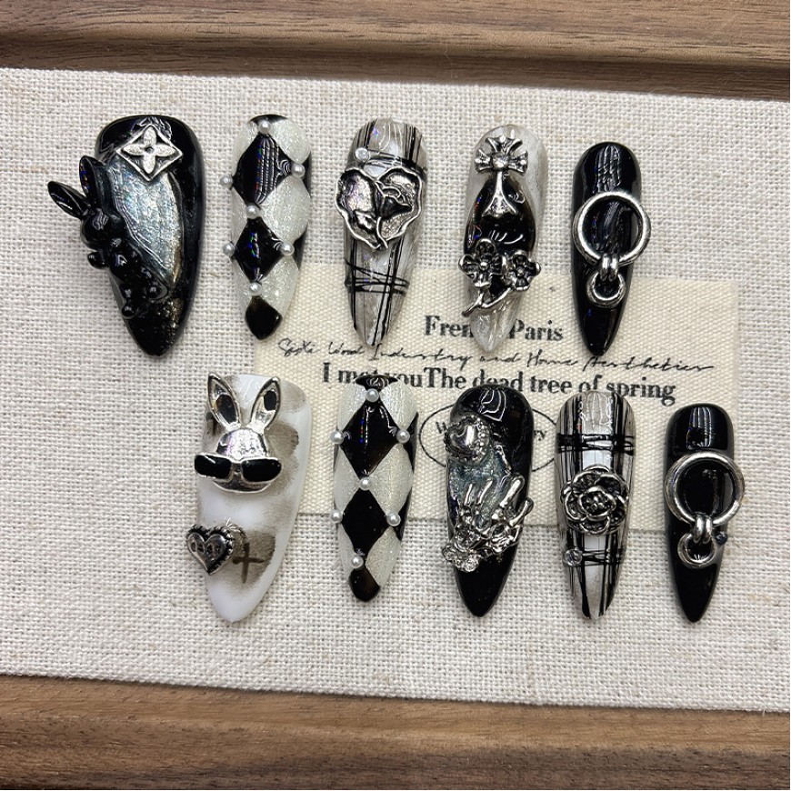 Dark Bunny 3D Embossed Nail Art