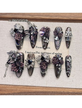 Dark Tassel Butterfly Embossed Handmade Nail Art