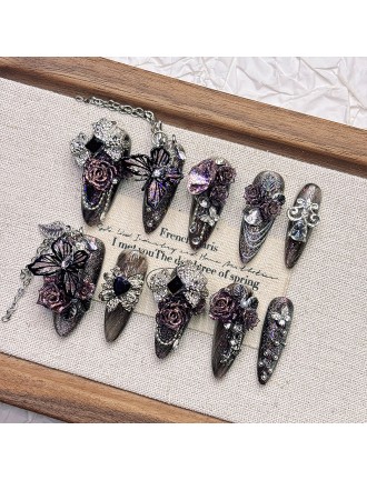 Dark Tassel Butterfly Embossed Handmade Nail Art