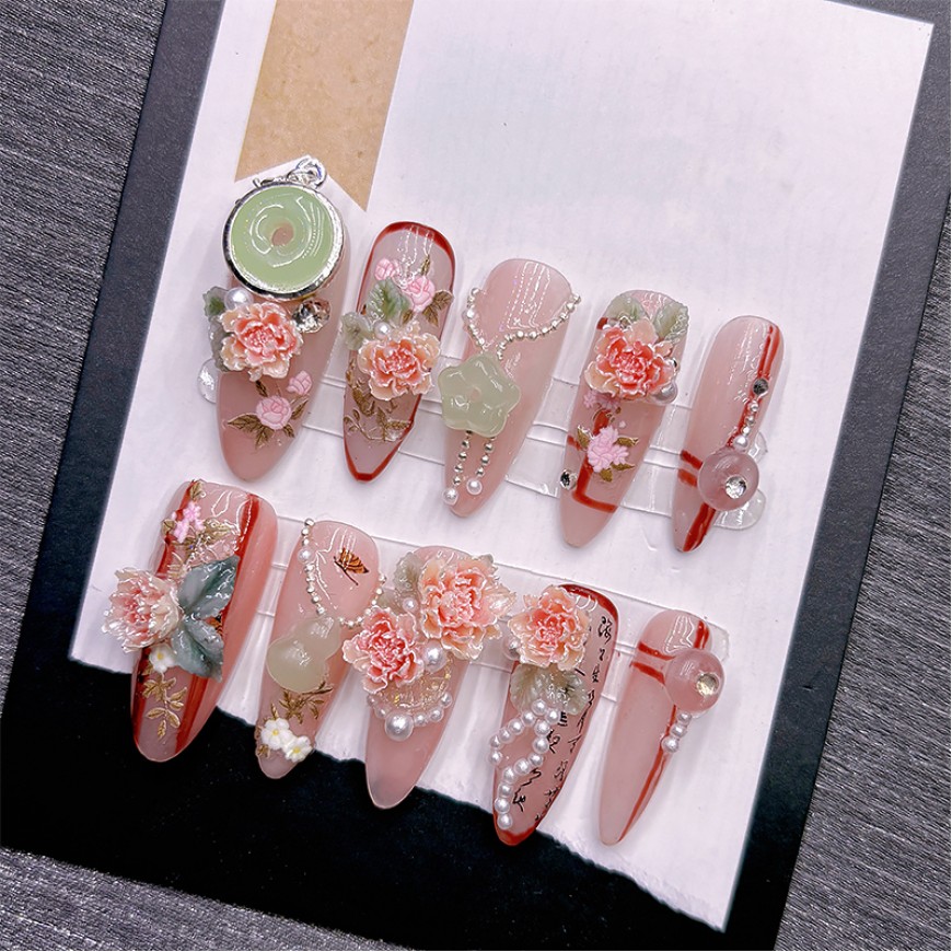High-End Peony Relief Nail Art
