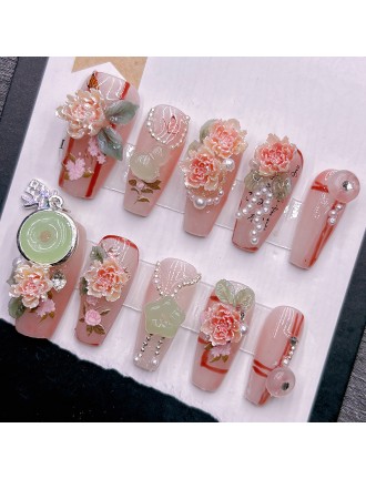 High-End Peony Relief Nail Art