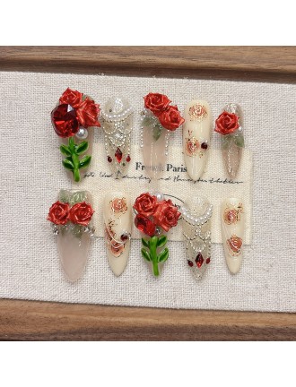 Rose and Pearl Embossed Nail Art