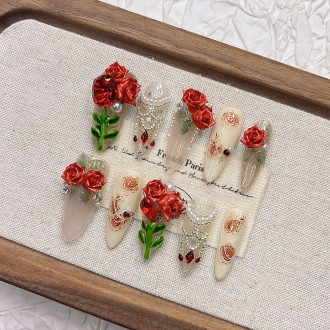 Rose and Pearl Embossed Nail Art