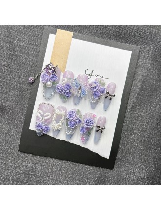 Purple Gradient Embossed Nail Art