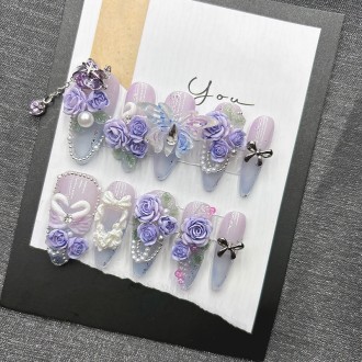 Purple Gradient Embossed Nail Art