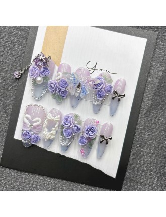 Purple Gradient Embossed Nail Art