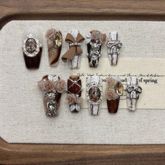 Brown Rose Embossed Nail Art