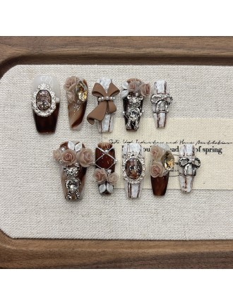 Brown Rose Embossed Nail Art