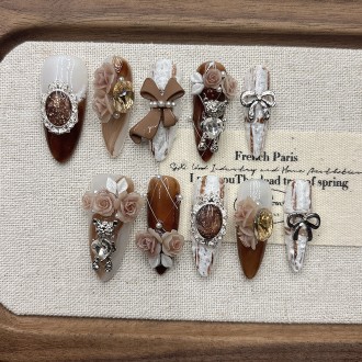 Brown Rose Embossed Nail Art