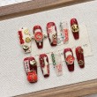 Red New Year Embossed Handmade Nail Art