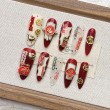 Red New Year Embossed Handmade Nail Art