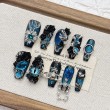 Blue Rhinestone Embossed Nail Art