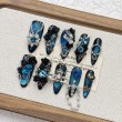 Blue Rhinestone Embossed Nail Art