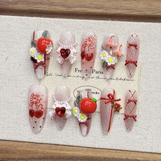 Apple Embossed Handmade Nail Art