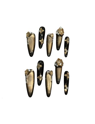 Black and Gold Rhinestone Nail Art