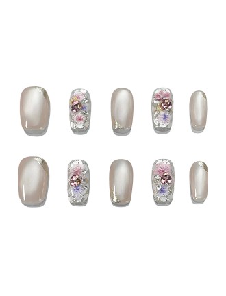 Petal and Rhinestone Nail Art