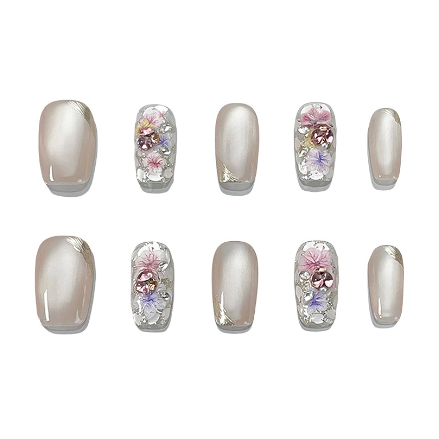 Petal and Rhinestone Nail Art