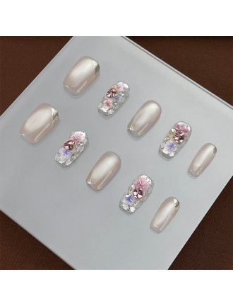 Petal and Rhinestone Nail Art