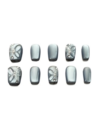 Misty Blue Butterfly Rhinestone Nail Art