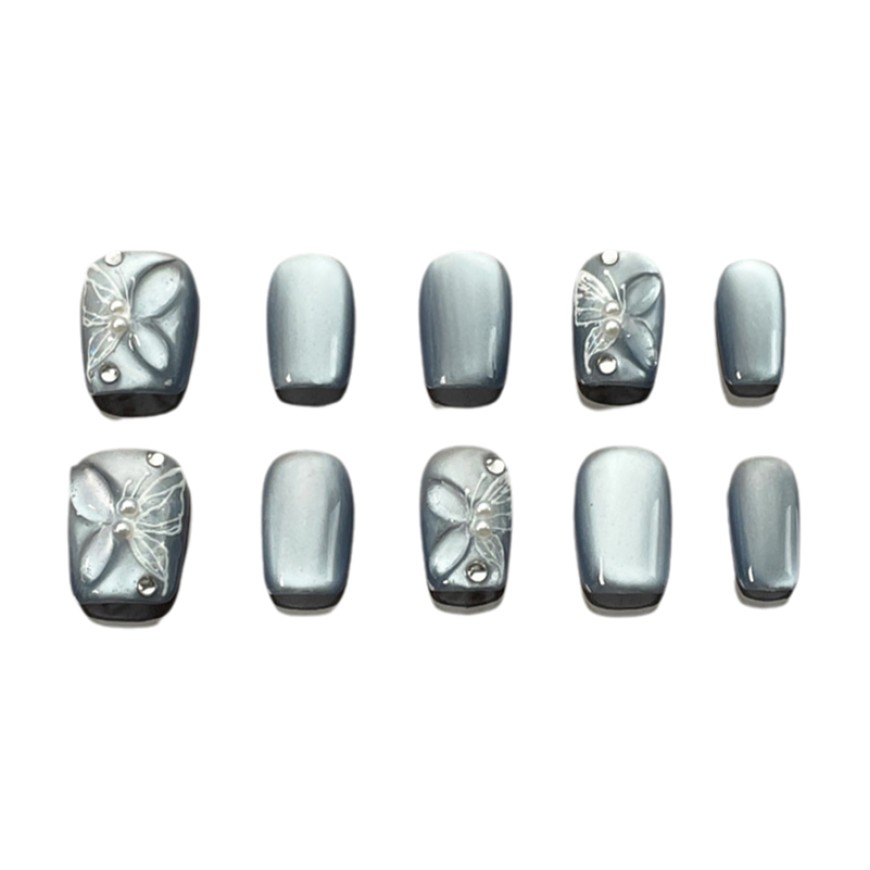 Misty Blue Butterfly Rhinestone Nail Art