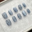Misty Blue Butterfly Rhinestone Nail Art