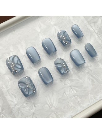 Misty Blue Butterfly Rhinestone Nail Art