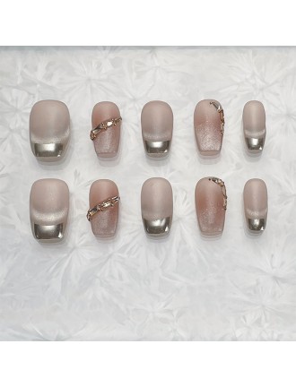 Elegant Nude Rhinestone Nail Art