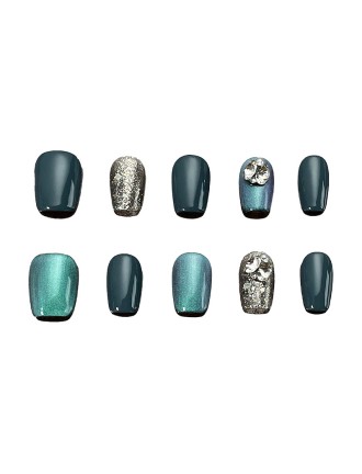 Deep Blue Rhinestone Nail Art