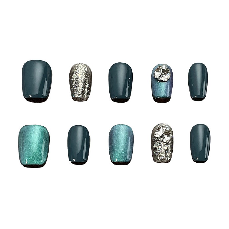 Deep Blue Rhinestone Nail Art