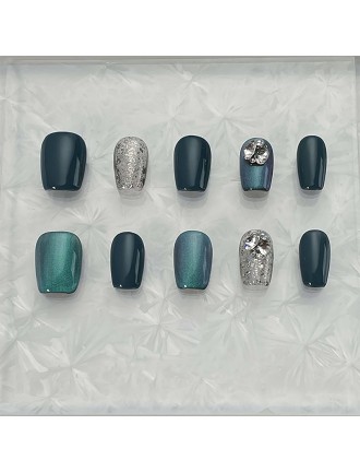 Deep Blue Rhinestone Nail Art