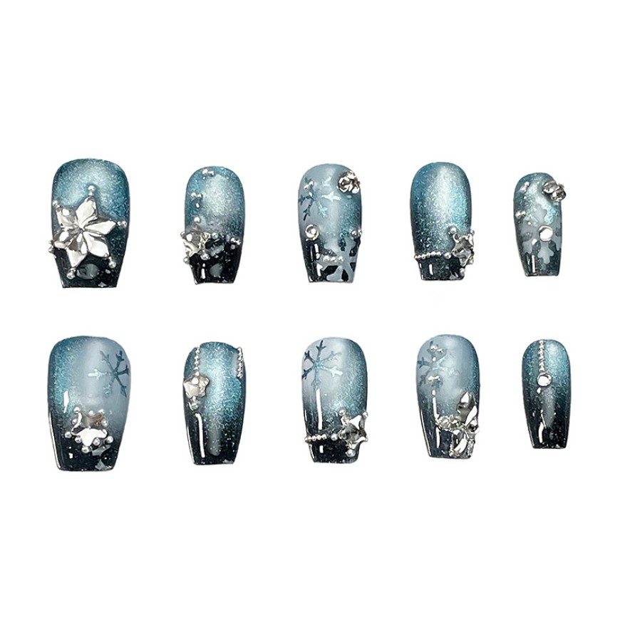 Blue Snowflake Rhinestone Nail Art