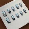 Blue Snowflake Rhinestone Nail Art